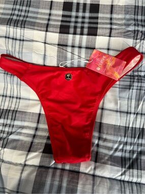 Cupshe Red Bikini Bottom with Gold Palm Emblem